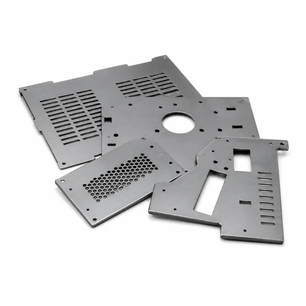 Vented sheet metal panels and custom-cut plates