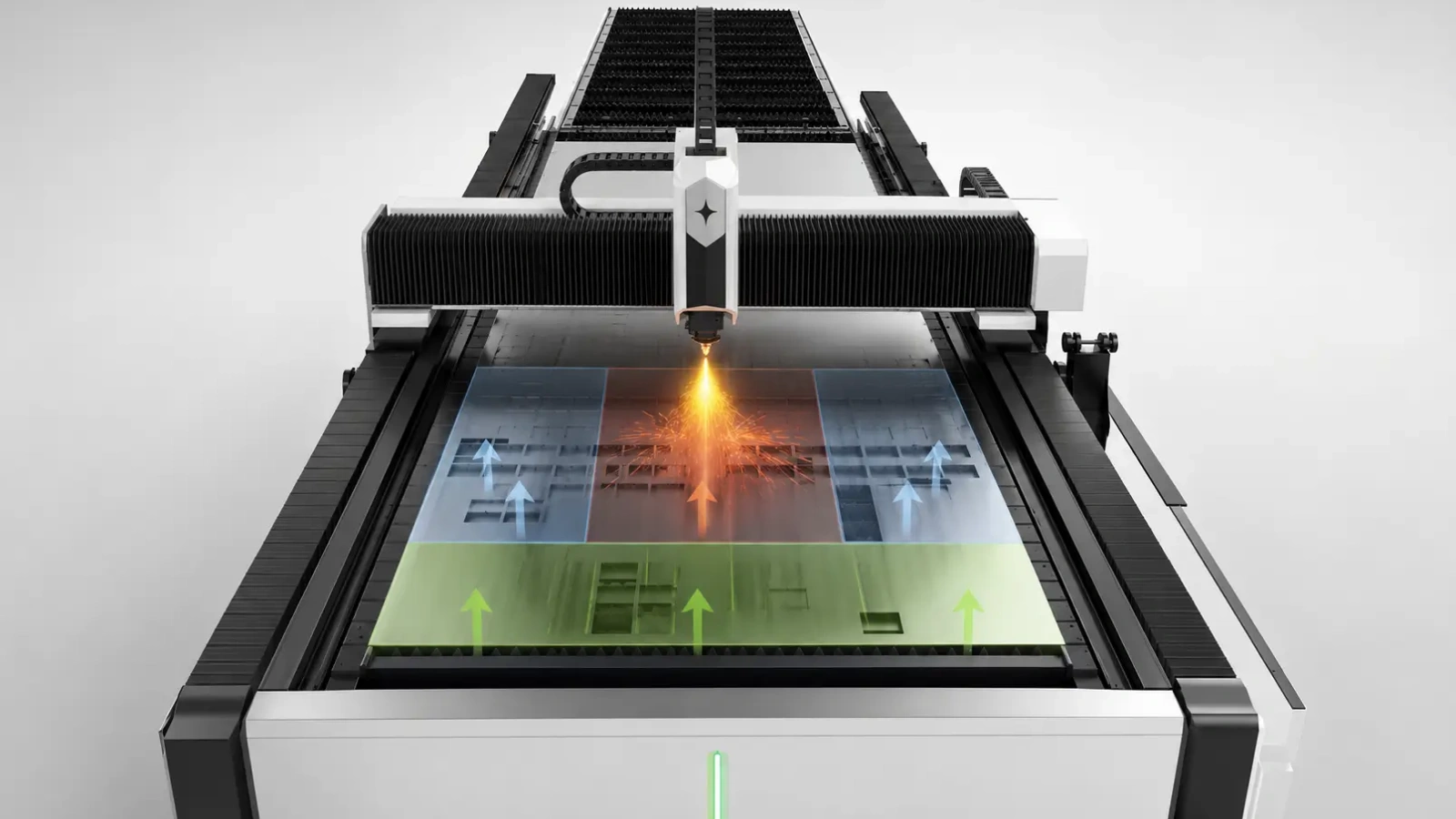 Airflow beneath a laser cutting head during fume extraction